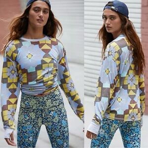 Free People FP Movement Folk Art Floral Keep Rolling Printed Long Sleeve Size XS
